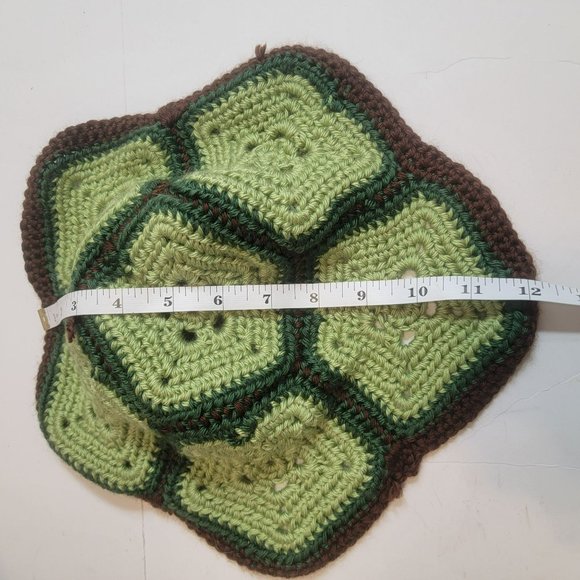 Crochett Turtle Costume, Newborn Baby,  Green w/Brown Trim, Hat & Cover - Picture 7 of 11